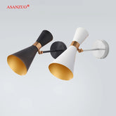 Fashion black white wall lamps Copper rotating head Aluminum shade E27 Luminaire Living dining room bedroom Wall sconces Decor