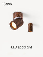 Led Spotlights Surface Mounted Walnut Color Wood Grain Spot Light Wabi Sabi Style Adjustable Angle Retro Ceiling Lamp 7W 10W 12W