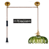 Vintage Glass/Ceramic Pendant Light Adjustable Hardwired/Plug-in Ceiling Lamp in Cords with E27 Base Living Room BedroomKitchen