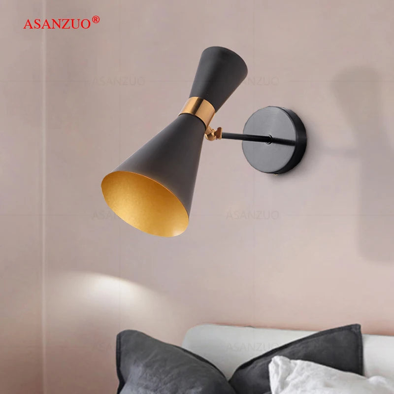 Fashion black white wall lamps Copper rotating head Aluminum shade E27 Luminaire Living dining room bedroom Wall sconces Decor
