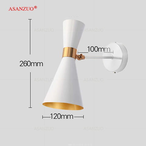 Fashion black white wall lamps Copper rotating head Aluminum shade E27 Luminaire Living dining room bedroom Wall sconces Decor