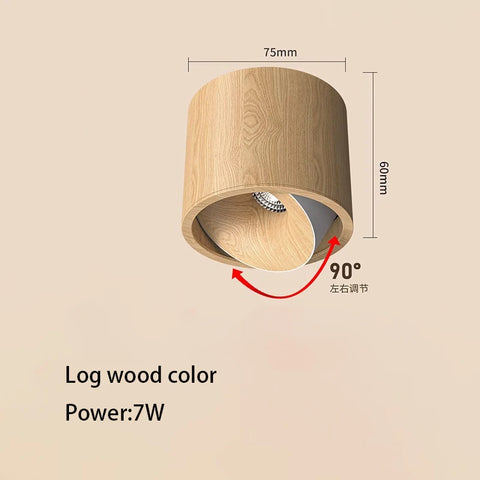 Led Spotlights Surface Mounted Walnut Color Spot Light Small Lamp Body Wooden Grain Ceiling Lights COB 7W 12W Adjustable Angle