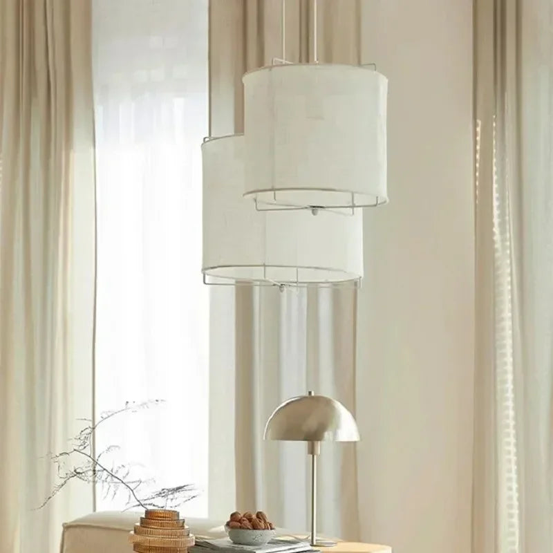 Fabric Pendant Lamp Wabi Sabi Style Cotton Linen Dining Table Restaurant Hotel Bedroom Retro Counter Handmade Art Bedroom Lamps