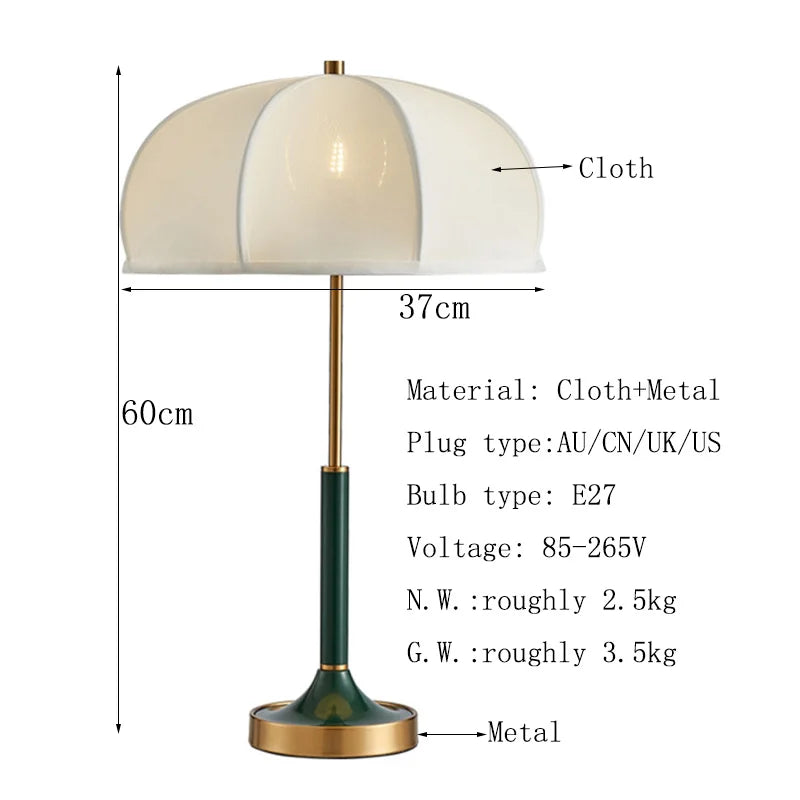 Nanyang Retro Table Lamp with Metal Base umbrella fabric lamp room Decorative Night Light bedroom beside office green Desk Lamp