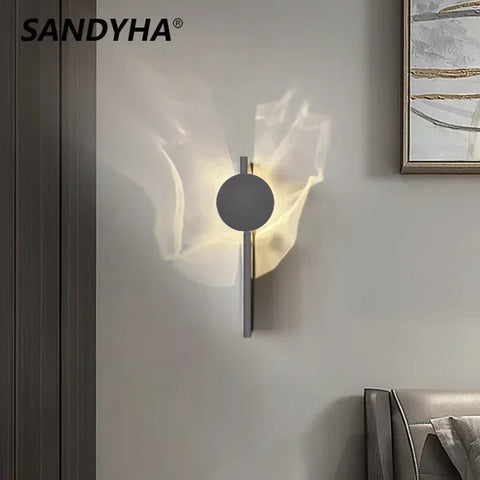 SANDYHA Modern Silver Wall Lamp Stainless Steel Ripple Lustre Home Decor Living Room Bedroom Bedside Corridor Led Night Light