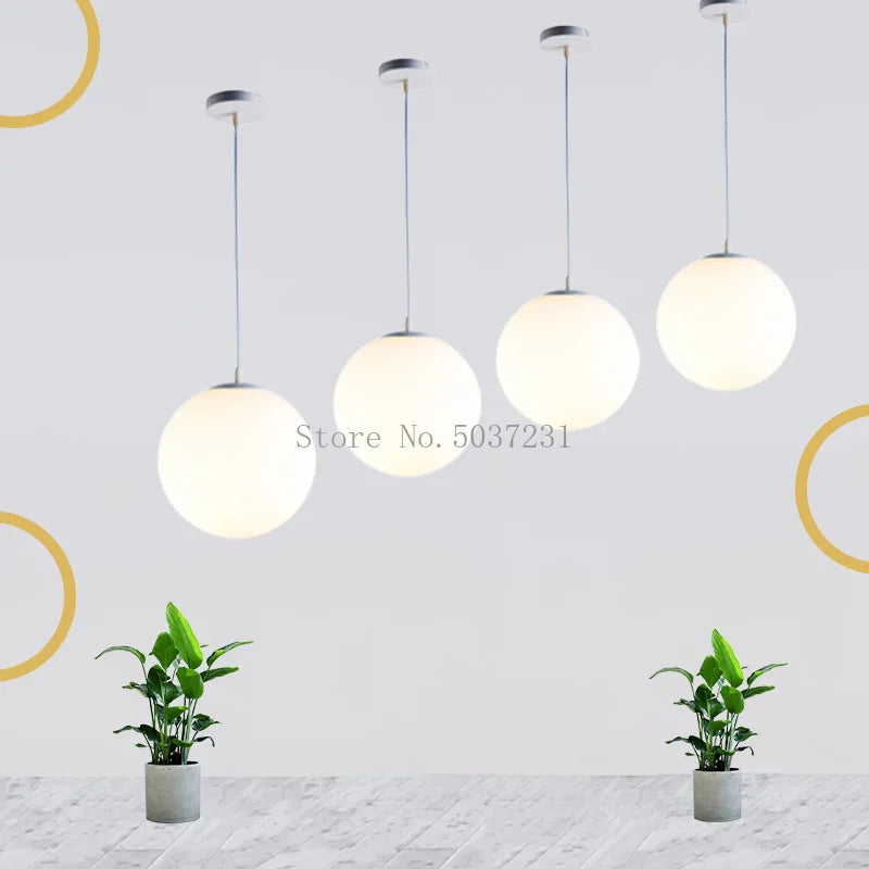 Modern White PE Ball Pendant Lights Nordic Led Hanging Lamp Simple Acrylic Ball Lighting for Living Room Bedroom Dining Fixture