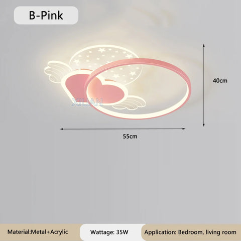 Warm Romantic Children's Room Ceiling Lamps LED Heart Shaped Lamp Pink Crown Light Princess Room Girl Boy Bedroom Ceiling Lights