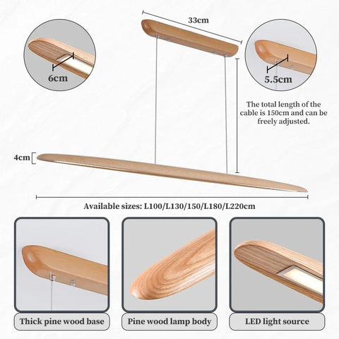 Wooden Led Pendant Lamp Long With Remote Dimmable Wood Linear Led Pendant Light Fixtures For Dining Room Kitchen Table