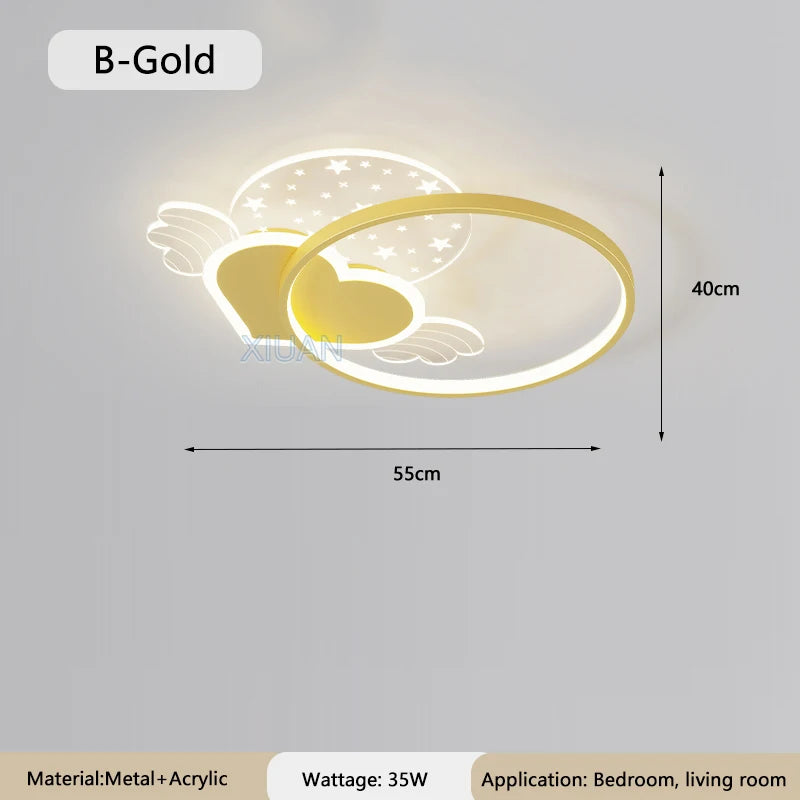 Warm Romantic Children's Room Ceiling Lamps LED Heart Shaped Lamp Pink Crown Light Princess Room Girl Boy Bedroom Ceiling Lights