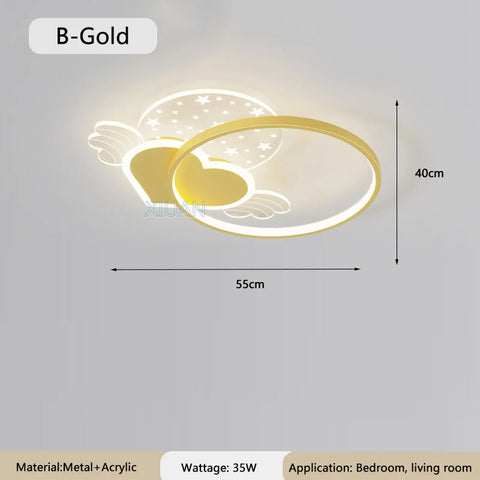 Warm Romantic Children's Room Ceiling Lamps LED Heart Shaped Lamp Pink Crown Light Princess Room Girl Boy Bedroom Ceiling Lights