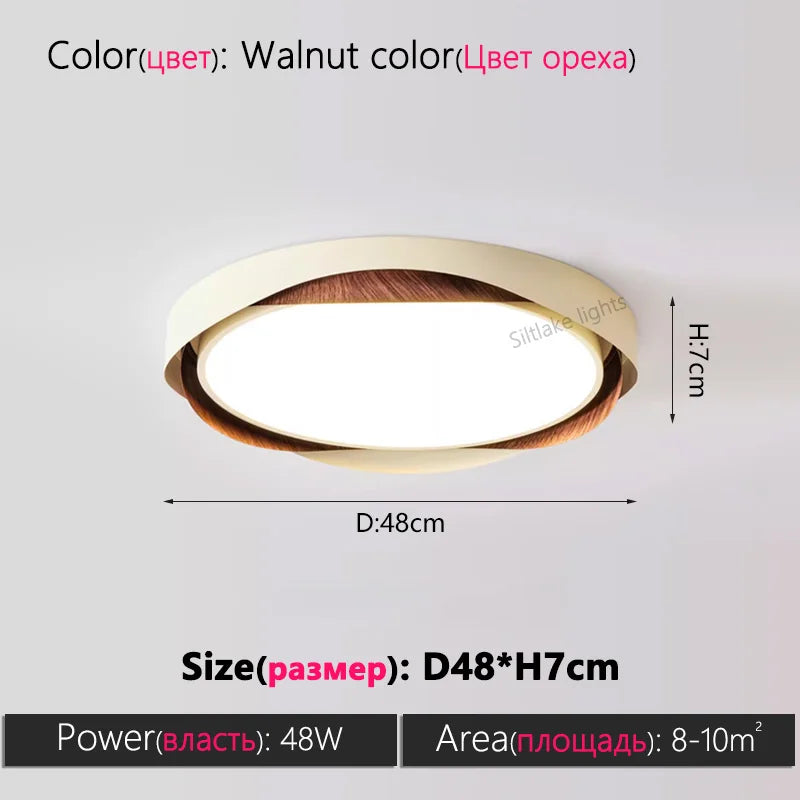 LED master bedroom ceiling lamp modern simple walnut color eye protection study lights design round living room lamps
