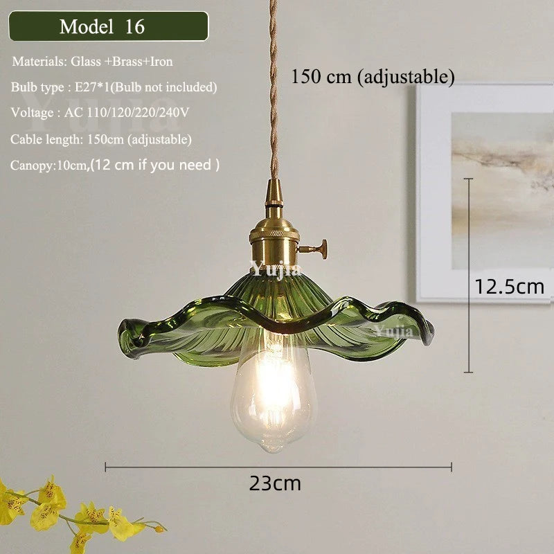 Multi-style Green Glass Pendant Light Vintage Light Fixtures with Glass Lampshade Modern Chandelier Lamp for Kitchen Island