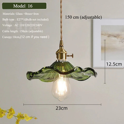 Multi-style Green Glass Pendant Light Vintage Light Fixtures with Glass Lampshade Modern Chandelier Lamp for Kitchen Island