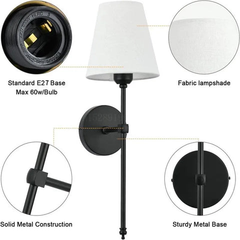 Modern American Led Wall Lamp for Bathroom Mirror Light Bedroom Room Decor Corridor Cloth Lampshade Sconce Wiring is required