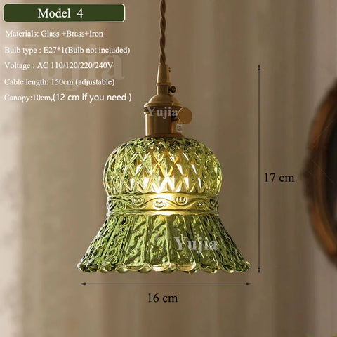 Multi-style Green Glass Pendant Light Vintage Light Fixtures with Glass Lampshade Modern Chandelier Lamp for Kitchen Island