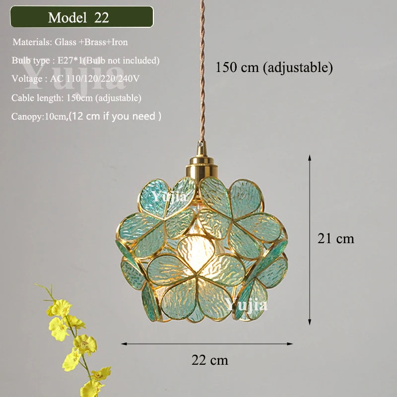 Multi-style Green Glass Pendant Light Vintage Light Fixtures with Glass Lampshade Modern Chandelier Lamp for Kitchen Island