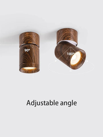 Led Spotlights Surface Mounted Walnut Color Wood Grain Spot Light Wabi Sabi Style Adjustable Angle Retro Ceiling Lamp 7W 10W 12W