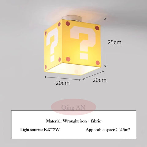 Mario Question Mark Ceiling Lamps Yellow Fabric Linen Light Creative Warm Children's Room Boys Girls Bedroom Aisle Ceiling Light