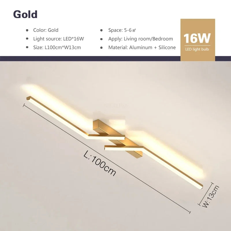 Modern LED Line Ceiling Lamp modern Living Room Dining Room Master Bedroom Study Fixture Gold Black Ceiling Lights Illumination