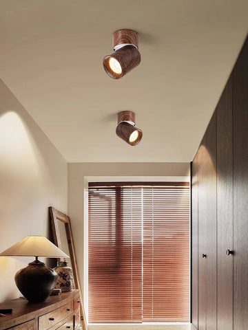 Led Spotlights Surface Mounted Walnut Color Wood Grain Spot Light Wabi Sabi Style Adjustable Angle Retro Ceiling Lamp 7W 10W 12W