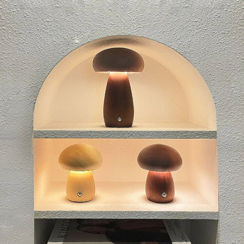 INS Wooden Creative Mushroom Night Light Stepless Dimming Bedside Table Lamp 3 Color Rechargeable Sleeping Nightlights For Room