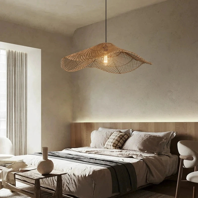 Woven Rattan Chandelier Restaurant Straw Hat Lights Dinning Room Hotel Loft wabi sabi lamp Japanese Decorative Hanging Lamp