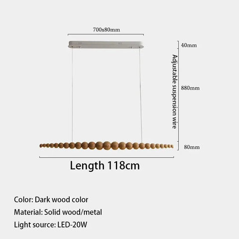 Modern Wooden Beads Long Linear LED Pendant Lights Dimmable With RC Indoor Hanging Lamp Kitchen Island Dining Living Room Office