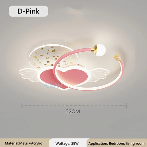 Warm Romantic Children's Room Ceiling Lamps LED Heart Shaped Lamp Pink Crown Light Princess Room Girl Boy Bedroom Ceiling Lights