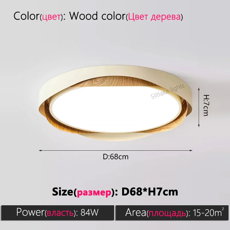 LED master bedroom ceiling lamp modern simple walnut color eye protection study lights design round living room lamps