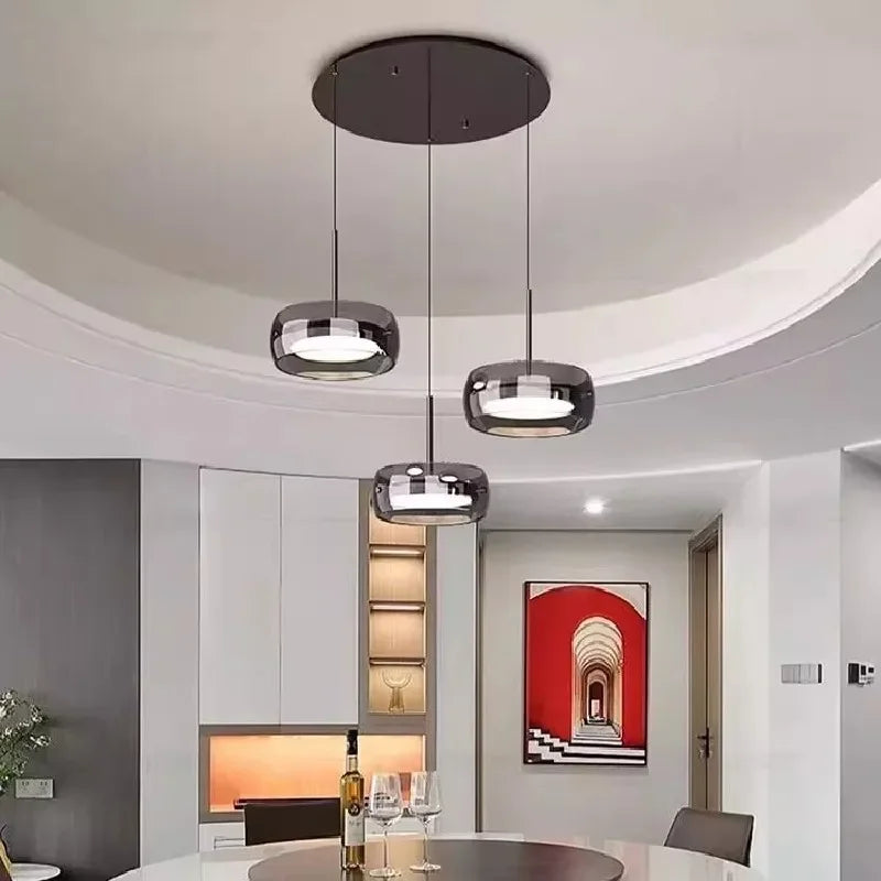 Modern Glass Pendant Lamp Black For Dining Room Kitchen Island 3-Light Smoke Gray Ceiling Pendant Light Fixtures Hanging Lamps
