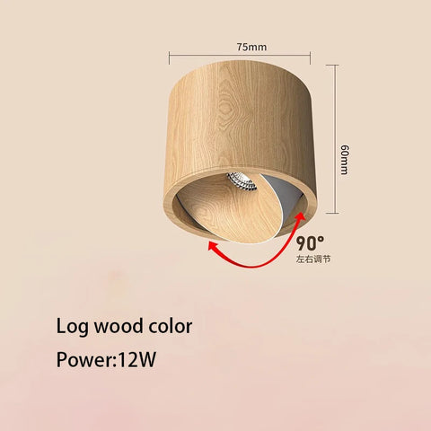 Led Spotlights Surface Mounted Walnut Color Spot Light Small Lamp Body Wooden Grain Ceiling Lights COB 7W 12W Adjustable Angle
