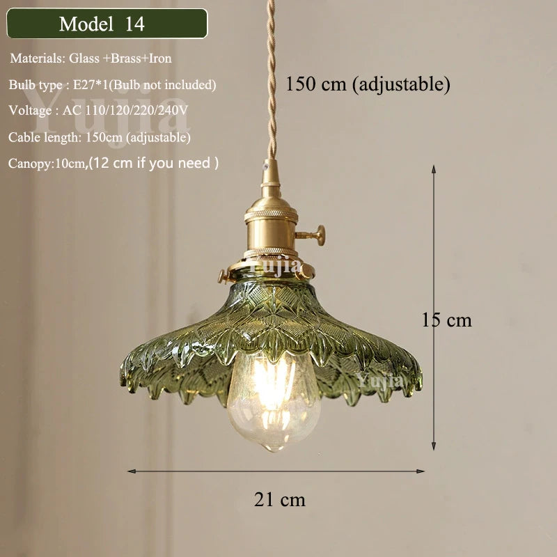 Multi-style Green Glass Pendant Light Vintage Light Fixtures with Glass Lampshade Modern Chandelier Lamp for Kitchen Island