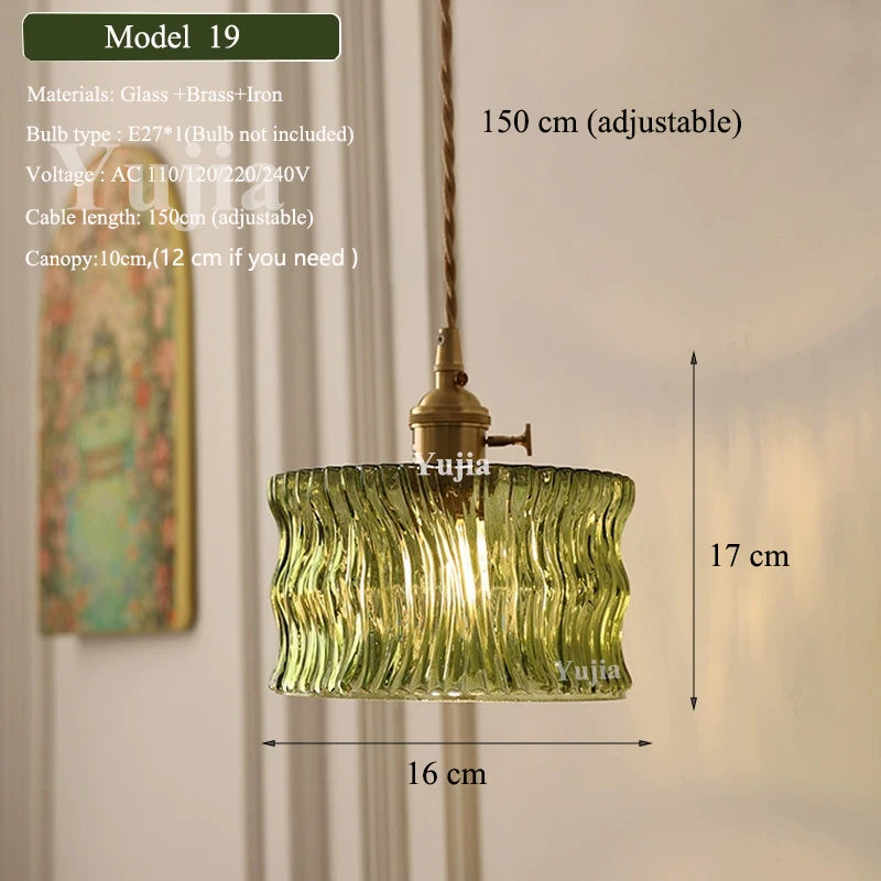 Multi-style Green Glass Pendant Light Vintage Light Fixtures with Glass Lampshade Modern Chandelier Lamp for Kitchen Island
