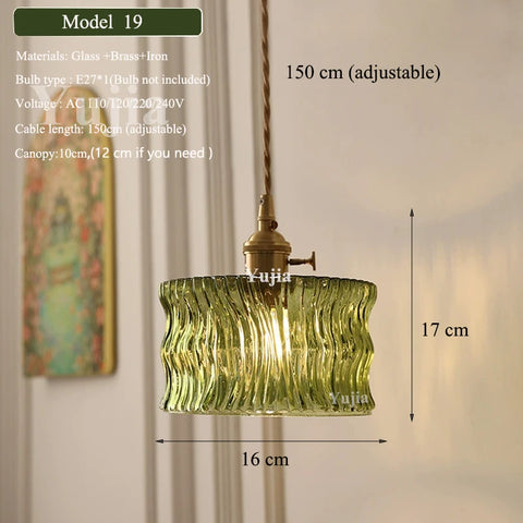 Multi-style Green Glass Pendant Light Vintage Light Fixtures with Glass Lampshade Modern Chandelier Lamp for Kitchen Island