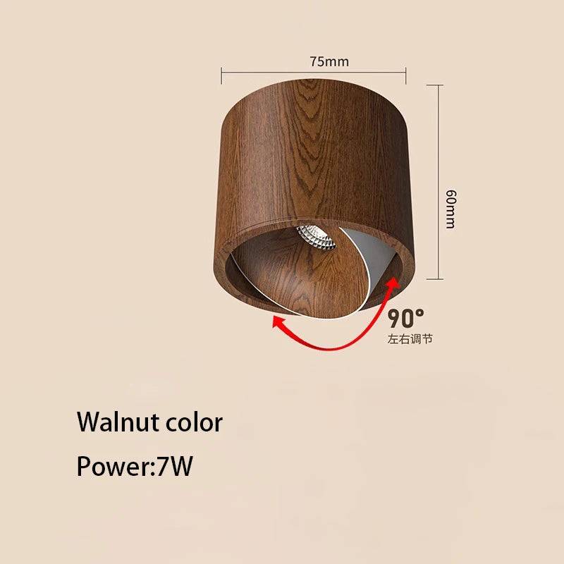 Led Spotlights Surface Mounted Walnut Color Spot Light Small Lamp Body Wooden Grain Ceiling Lights COB 7W 12W Adjustable Angle