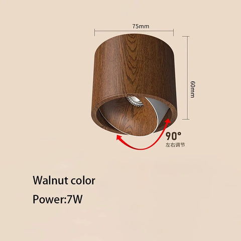 Led Spotlights Surface Mounted Walnut Color Spot Light Small Lamp Body Wooden Grain Ceiling Lights COB 7W 12W Adjustable Angle