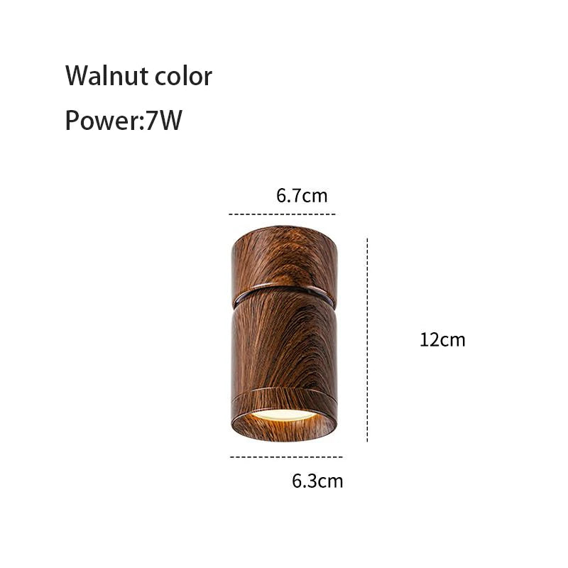 Led Spotlights Surface Mounted Walnut Color Wood Grain Spot Light Wabi Sabi Style Adjustable Angle Retro Ceiling Lamp 7W 10W 12W