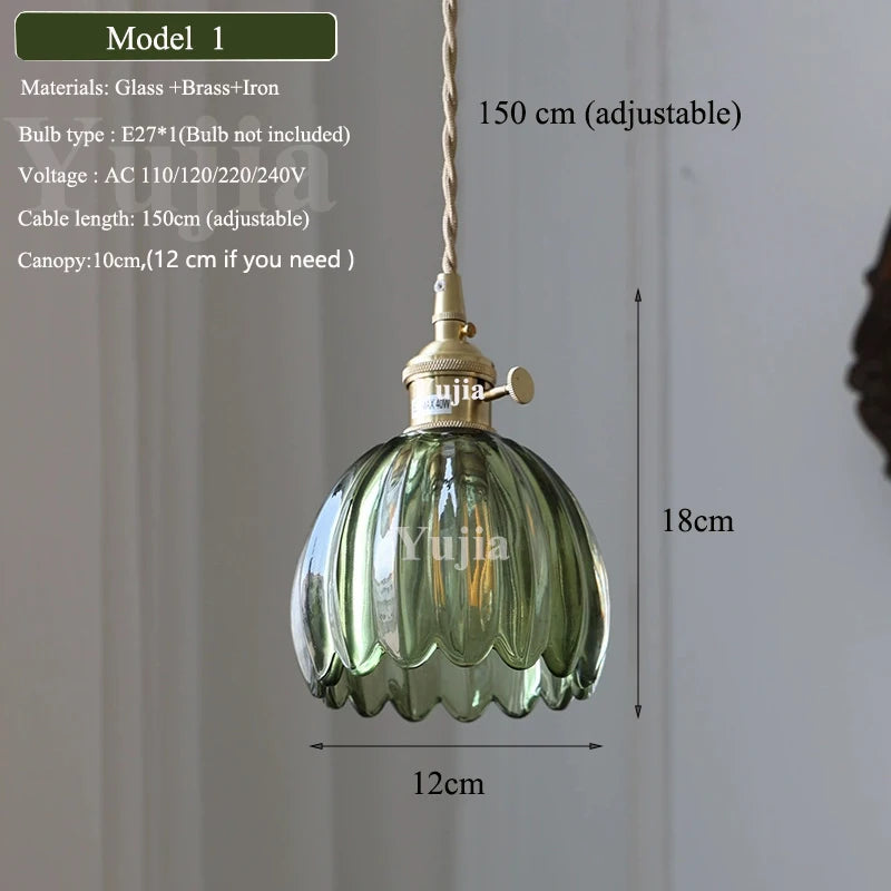 Multi-style Green Glass Pendant Light Vintage Light Fixtures with Glass Lampshade Modern Chandelier Lamp for Kitchen Island