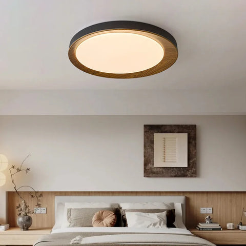 Retro Bedroom Ceiling Light Full Spectrum Eye Protection Walnut Wooden Ceiling Lamp for Dining Room Study LED Home Decor Fixture