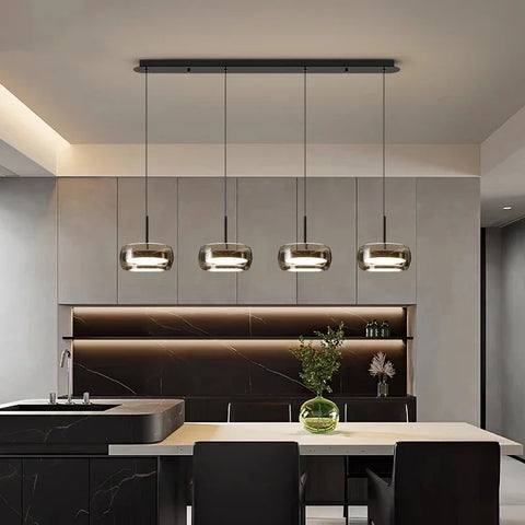 Modern Glass Pendant Lamp Black For Dining Room Kitchen Island 3-Light Smoke Gray Ceiling Pendant Light Fixtures Hanging Lamps