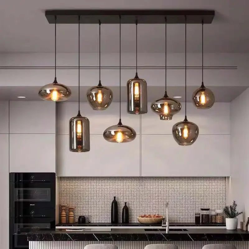 Postmodern Grey Glass Led Pendant Lights For Kitchen Hanging Lamp Dining Room Home Decor Loft Suspension Lighting Luminaire