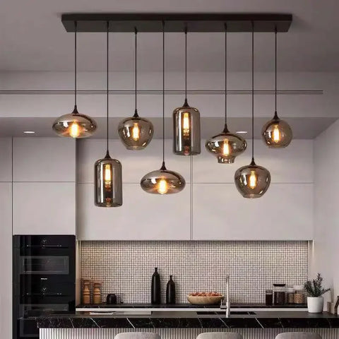 Postmodern Grey Glass Led Pendant Lights For Kitchen Hanging Lamp Dining Room Home Decor Loft Suspension Lighting Luminaire