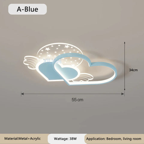 Warm Romantic Children's Room Ceiling Lamps LED Heart Shaped Lamp Pink Crown Light Princess Room Girl Boy Bedroom Ceiling Lights