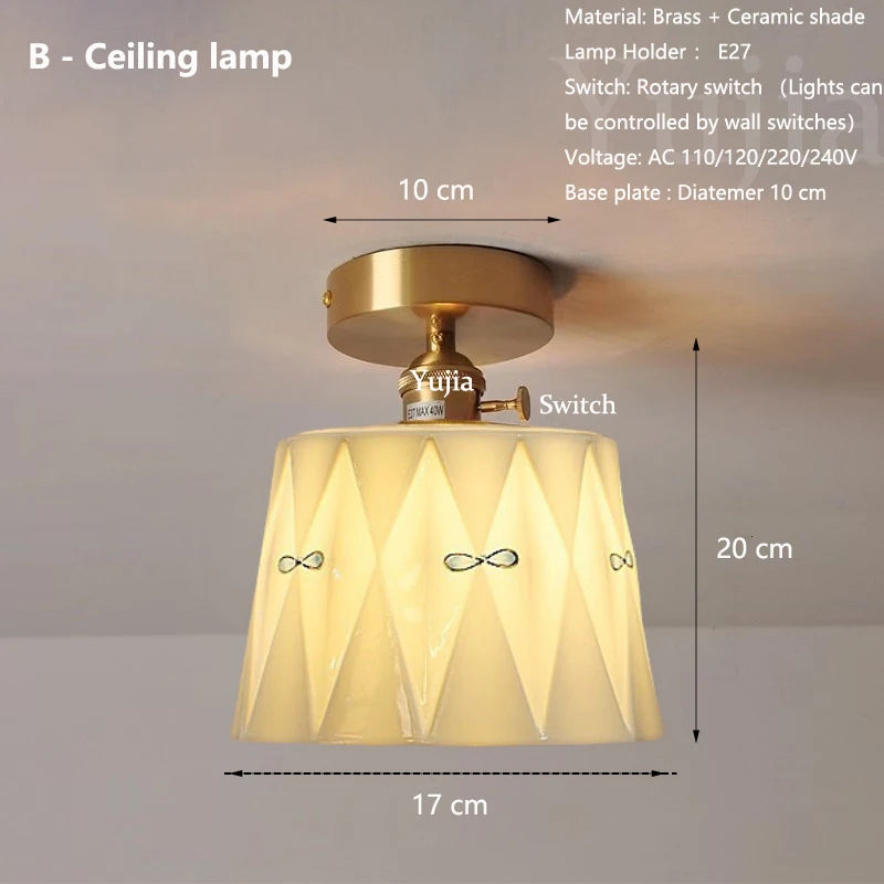 Elegant Brass Ceramic Pendant Ceiling Lamps Kitchen Island Modern Brass Hanging Lighting Fixtures with Switch AC 110-240V