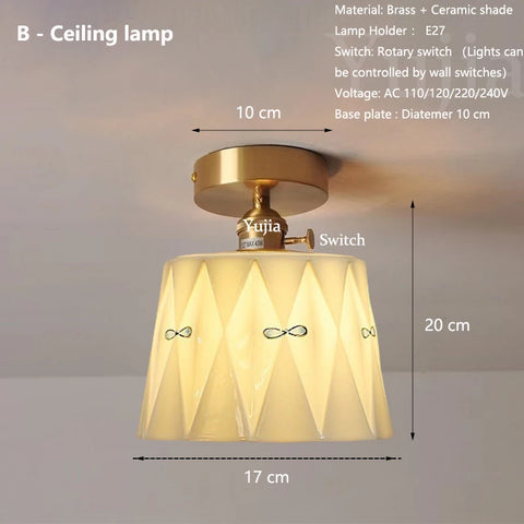 Elegant Brass Ceramic Pendant Ceiling Lamps Kitchen Island Modern Brass Hanging Lighting Fixtures with Switch AC 110-240V