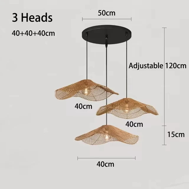 Woven Rattan Chandelier Restaurant Straw Hat Lights Dinning Room Hotel Loft wabi sabi lamp Japanese Decorative Hanging Lamp