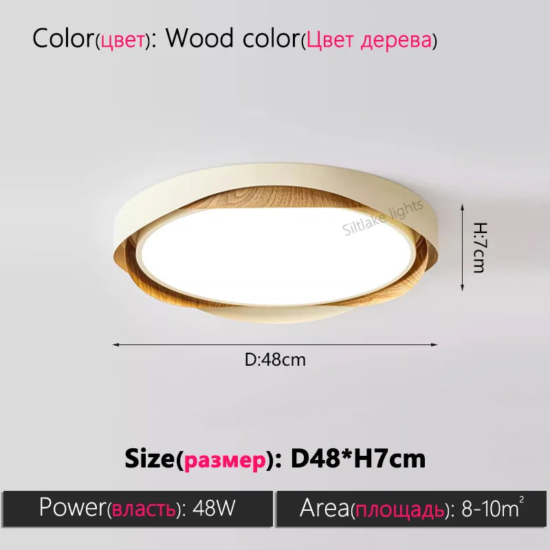 LED master bedroom ceiling lamp modern simple walnut color eye protection study lights design round living room lamps