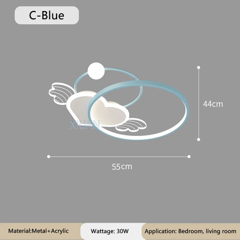 Warm Romantic Children's Room Ceiling Lamps LED Heart Shaped Lamp Pink Crown Light Princess Room Girl Boy Bedroom Ceiling Lights