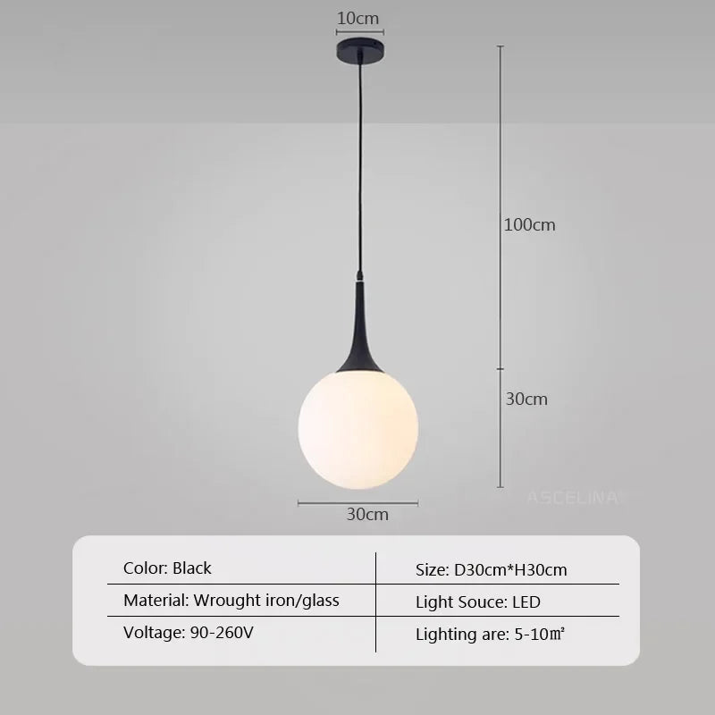 Nordic White Glass Ball Pendant Lights LED Loft Hanging Pendant Lamp for Living Room Lighting Home Black White Horn Fixtures