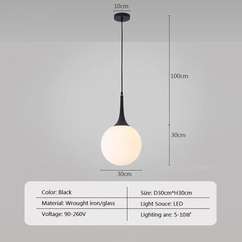 Nordic White Glass Ball Pendant Lights LED Loft Hanging Pendant Lamp for Living Room Lighting Home Black White Horn Fixtures